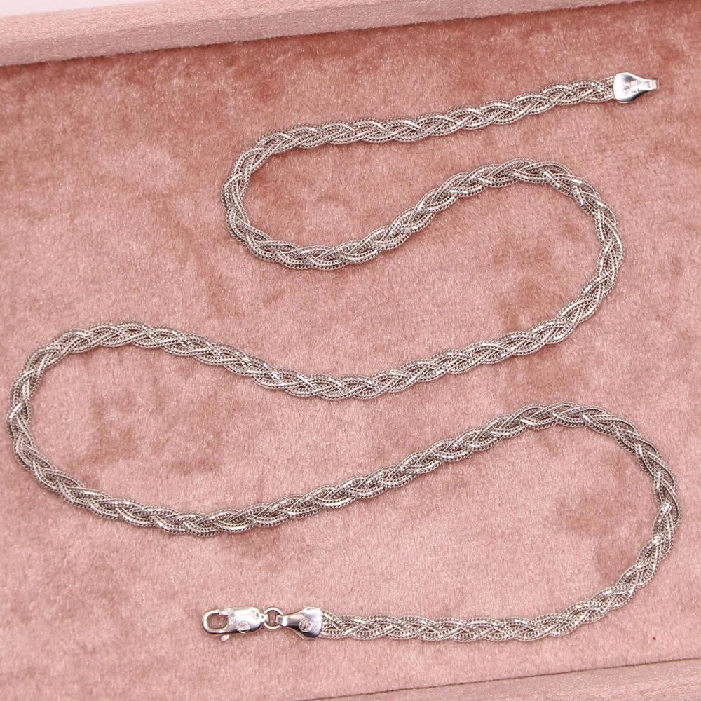 Tecnigold 14kt White Gold Braided Wheat Foxtail Chain Necklace 17" - Picture 3 of 7